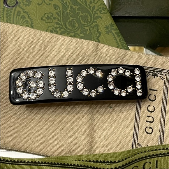NIB GUCCI FULL INCLUSION TORTOISE HAIR CLIP HAIR BARRETTE WITH CRYSTALS ITALY - Picture 6 of 8